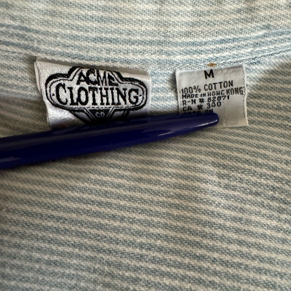 VINTAGE 90s Looney Tunes ACME Clothing Cotton Blue Pinstripe button down Medium - Picture 7 of 12